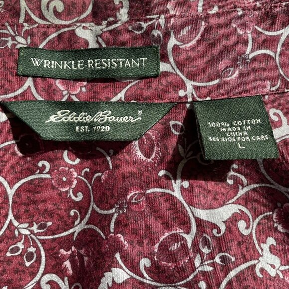 Mens Eddie Bauer Button Down Dress Shirt Floral Top Size L Wrinkle Resistant u - Picture 8 of 11